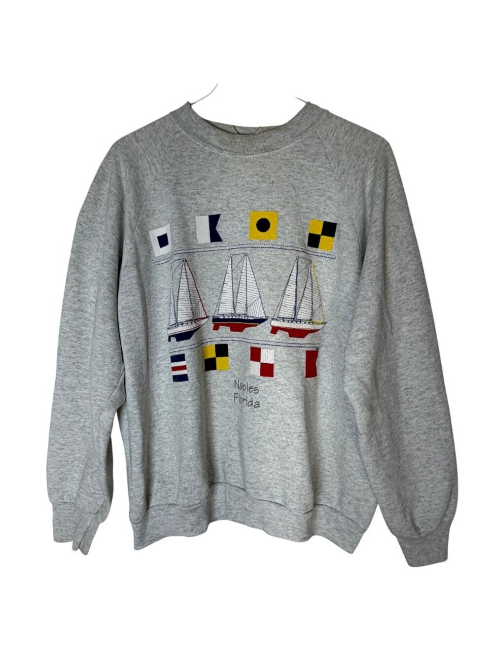 Vintage Naples Florida Graphic Sweatshirt Large Gray Sailboats Nautical USA Made